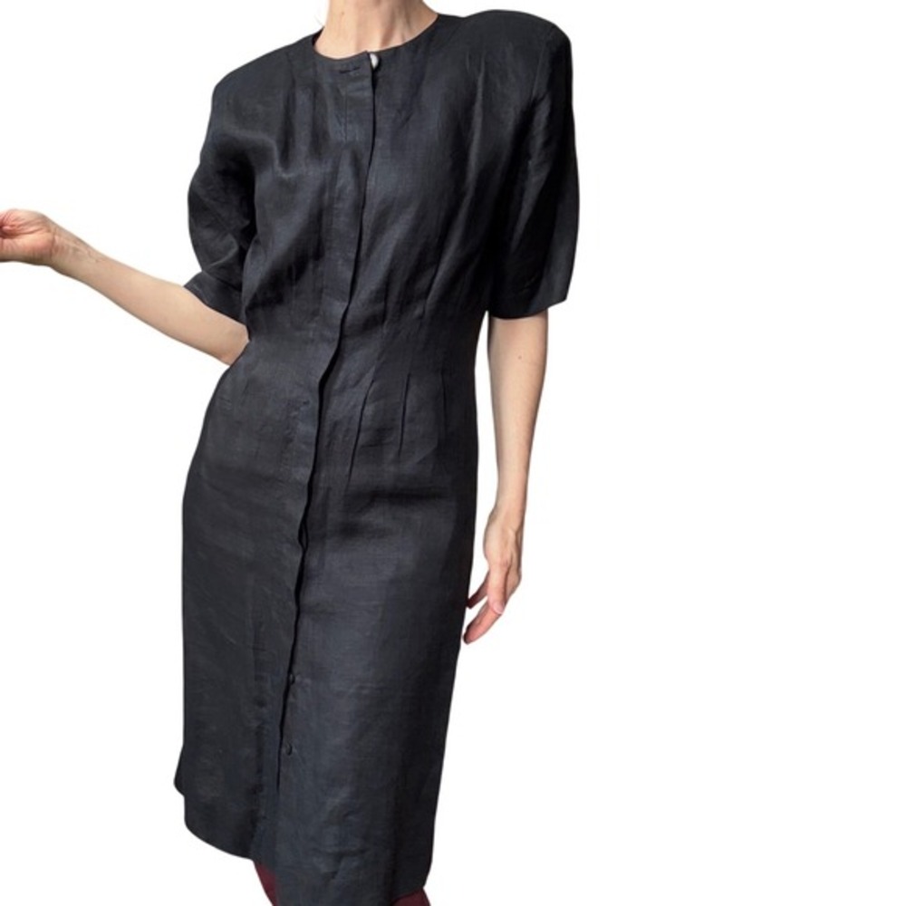 Vintage Liz Claiborne black linen midi‎ dress 90's